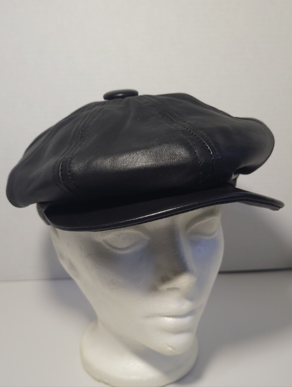 Vintage 90s Black Lamb Leather Newsboy Cap 'The Mod' Crown Cap Winnipeg